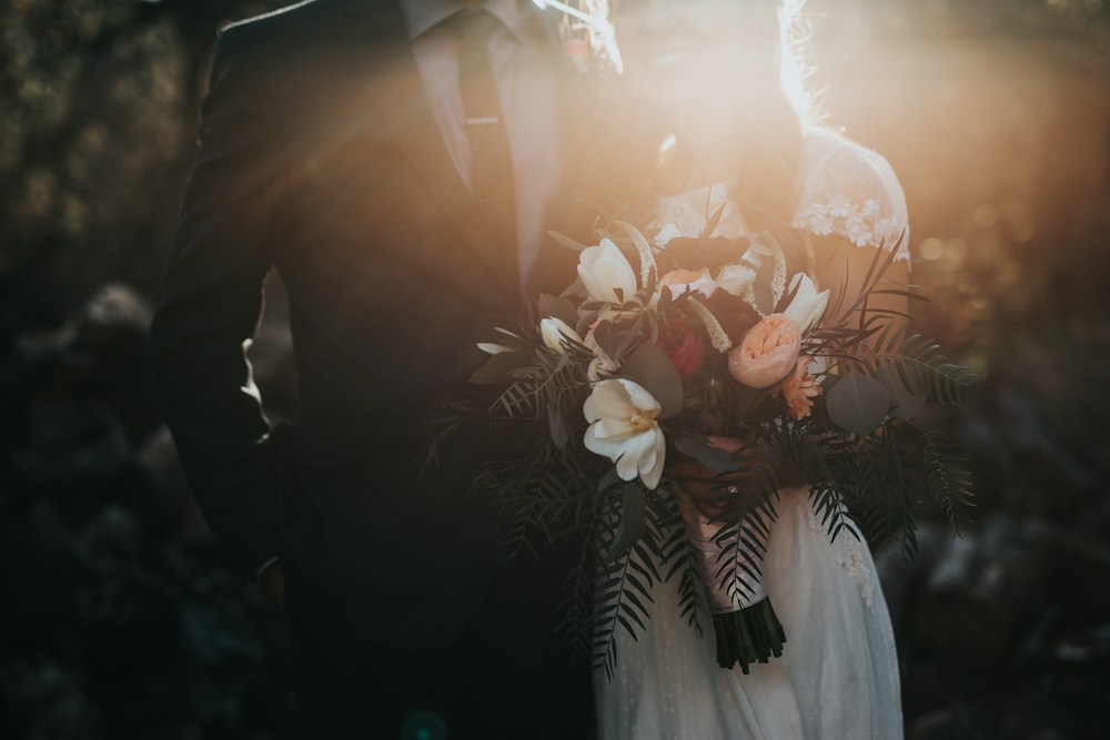 Wedding bouquet in soft evening light